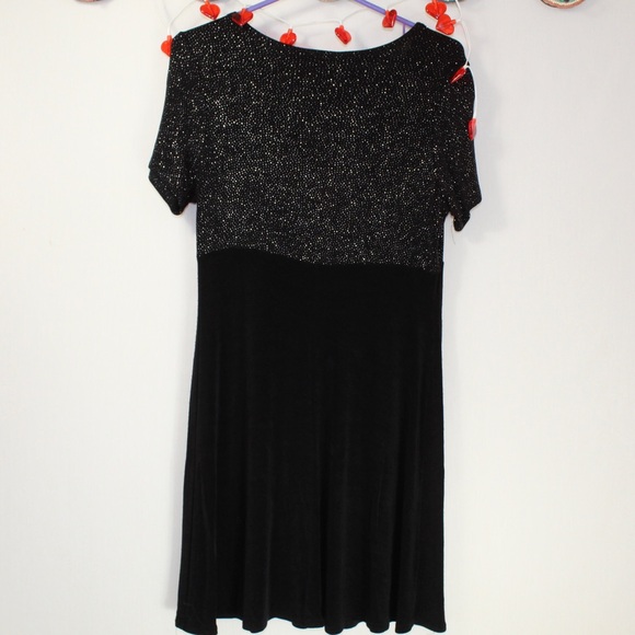 Vintage black glitter short sleeve mini dress women’s xl 16 rose cottage - Picture 2 of 4